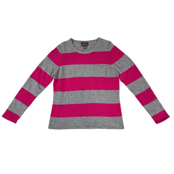 Fenn Wright Manson 100% 2-Ply Cashmere Pink & Gray Striped Crew Neck Sweater XL - Picture 1 of 6